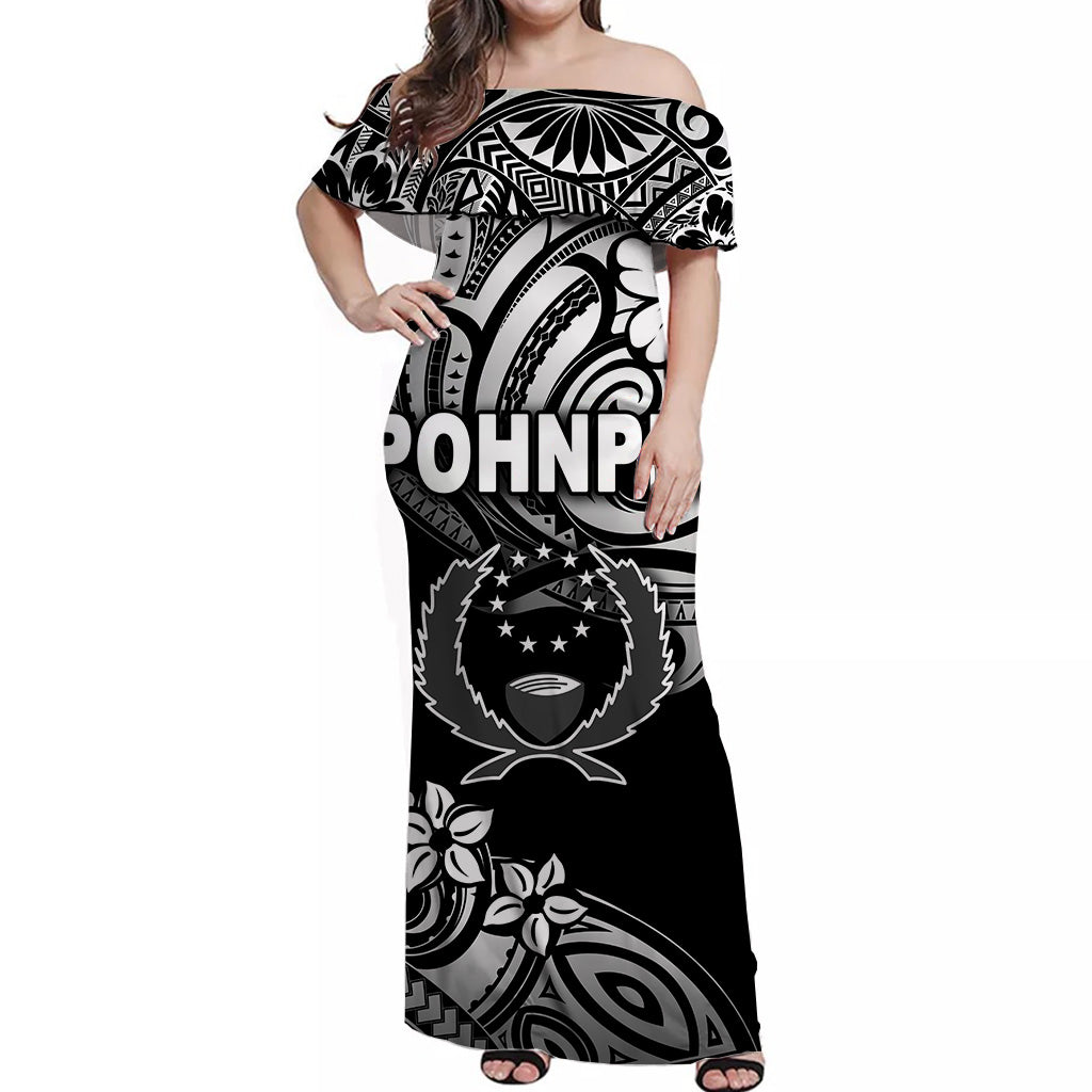 FSM Pohnpei Off Shoulder Long Dress Unique Vibes - Black LT8 - Polynesian Pride