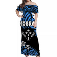 FSM Kosrae Off Shoulder Long Dress Unique Vibes - Blue LT8 - Polynesian Pride