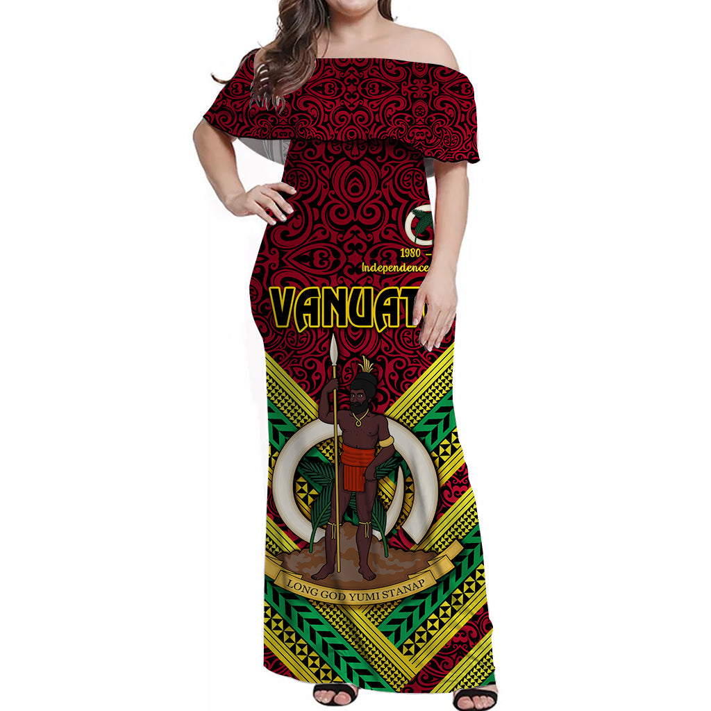 Vanuatu Special Independence Anniversary Off Shoulder Long Dress Creative Style - Red LT8 Women Red - Polynesian Pride