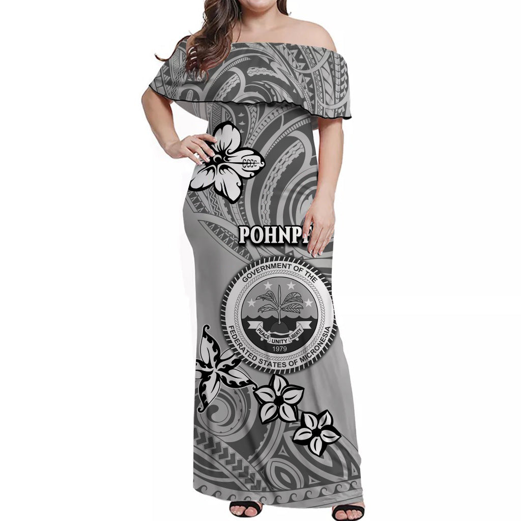 Pohnpei Off Shoulder Long Dress Unique Vibes - Grey LT8 - Polynesian Pride