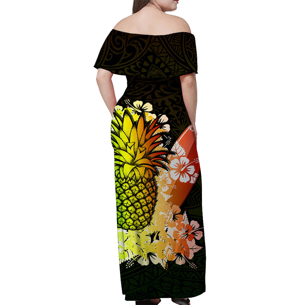 Hawaii Pineapple Off Shoulder Long Dress Polynesian Style No.1 LT6 - Polynesian Pride
