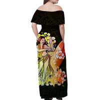 Hawaii Hula Girl Off Shoulder Long Dress Polynesian Style No.1 LT6 - Polynesian Pride