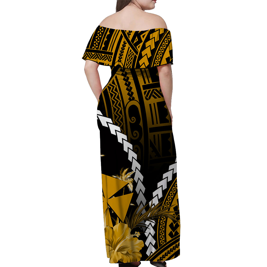 Wallis and Futuna Off Shoulder Long Dress Polynesian Style Gold Color LT6 - Polynesian Pride