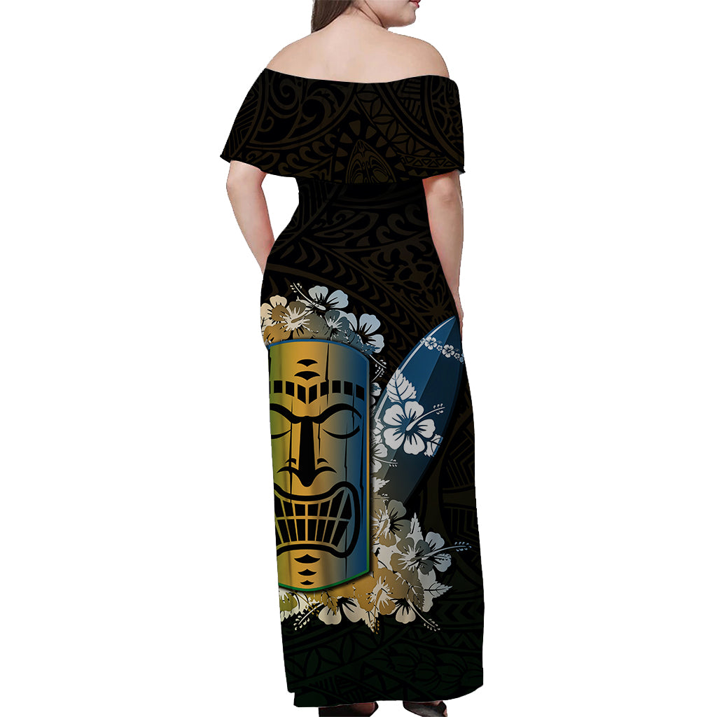 Hawaii Tiki Off Shoulder Long Dress Polynesian No.2 Style LT6 - Polynesian Pride
