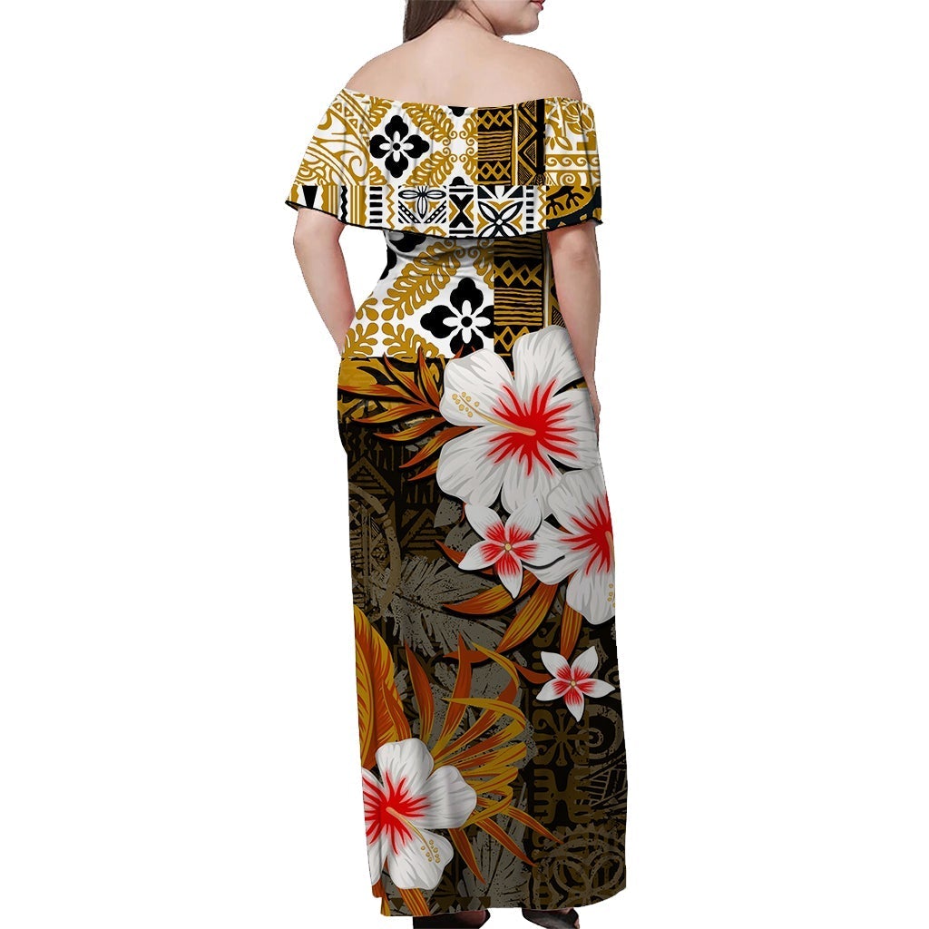 Hawaii King Off Shoulder Long Dress Gold Style LT6 - Polynesian Pride