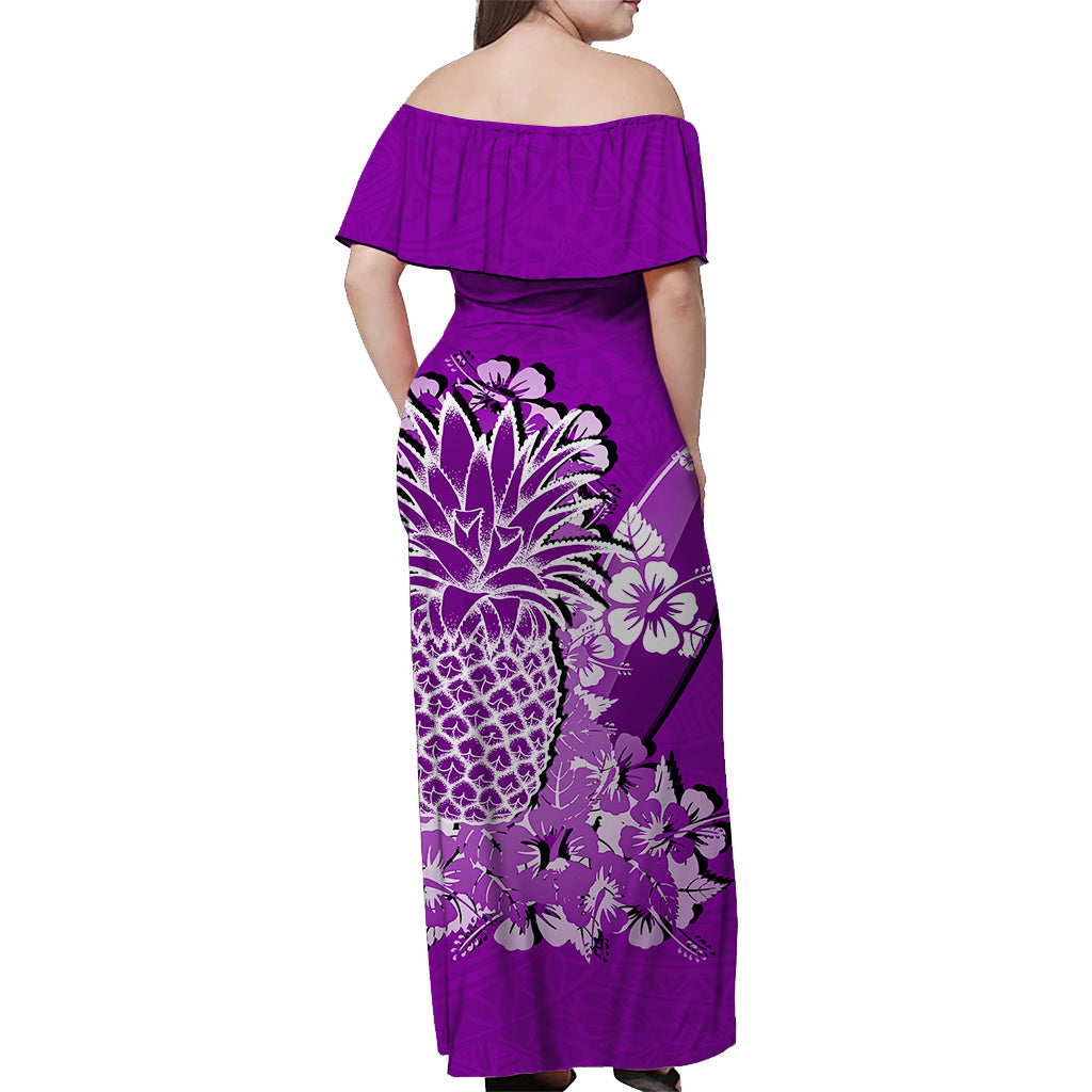 Hawaii Pineapple Off Shoulder Long Dress Polynesian Purple Style LT6 - Polynesian Pride