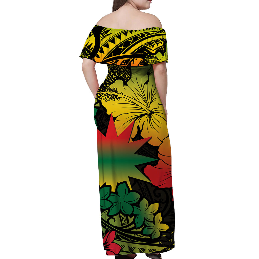 Nauru Off Shoulder Long Dress Hibiscus Mix Polynesian No.2 LT6 - Polynesian Pride