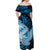 Guam Off Shoulder Long Dress Turtle Mix Polynesian Light Blue Style LT6 - Polynesian Pride