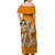 Hawaii Hula Girl Off Shoulder Long Dress Polynesian Orange Style LT6 - Polynesian Pride