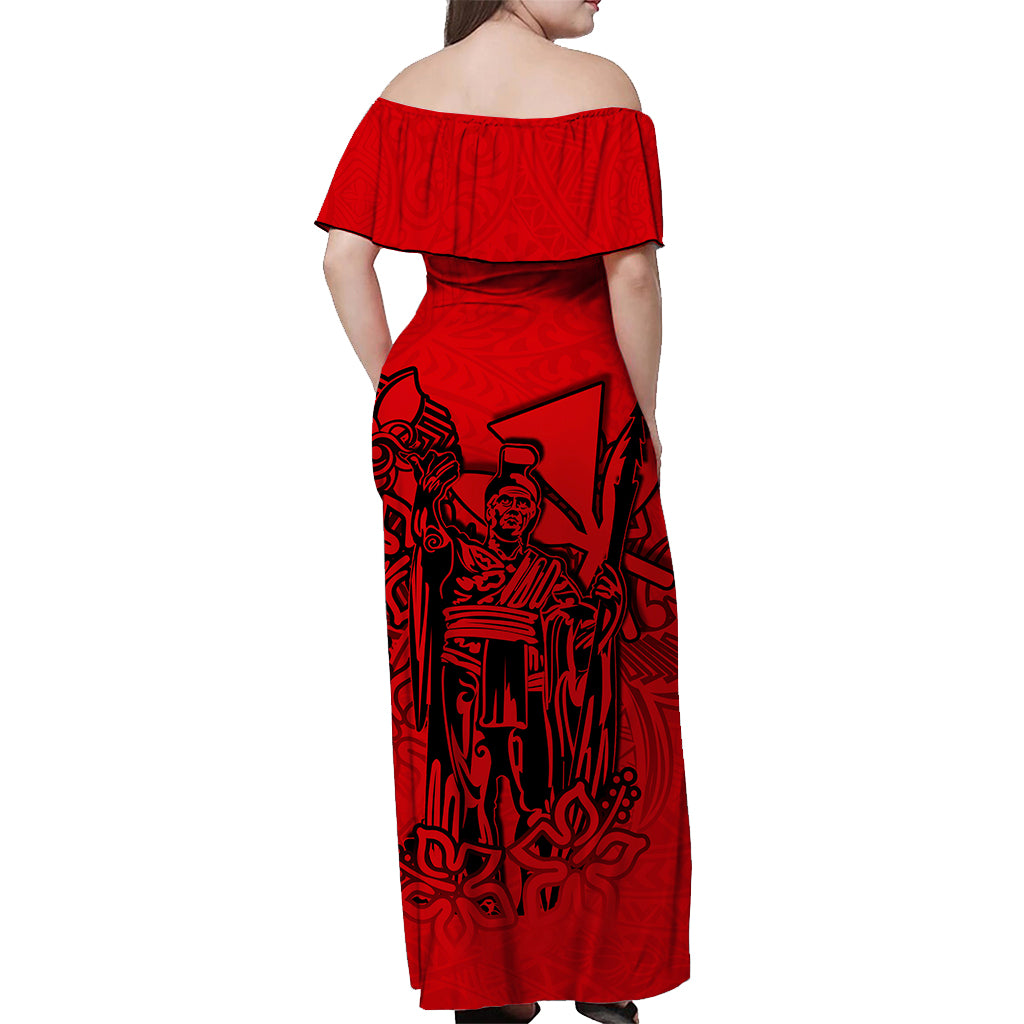 Hawaii King Off Shoulder Long Dress Polynesian Red Style LT6 - Polynesian Pride