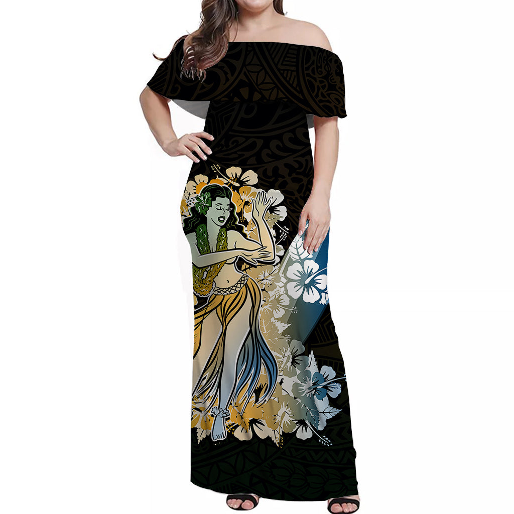 Hawaii Hula Girl Off Shoulder Long Dress Polynesian No.2 Style LT6 Women Art - Polynesian Pride