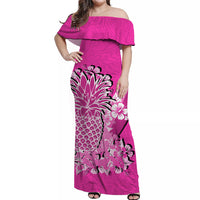 Hawaii Pineapple Off Shoulder Long Dress Polynesian Pink Style LT6 Long Dress Pink - Polynesian Pride