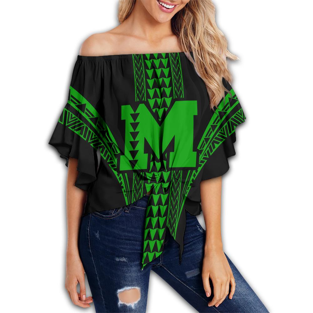 Molokai Island Polynesian Off Shoulder Waist Wrap Top - Comely Style - AH Female Green - Polynesian Pride