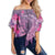 Hawaii Shark Turtle Hibiscus Off Shoulder Waist Wrap Top - Wreath Style - AH Female Purple - Polynesian Pride