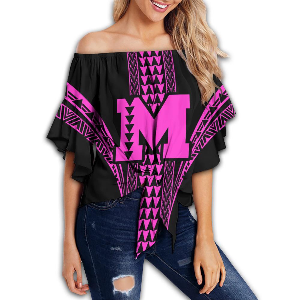 Maui Island Polynesian Off Shoulder Waist Wrap Top - Comely Style - AH Female Pink - Polynesian Pride