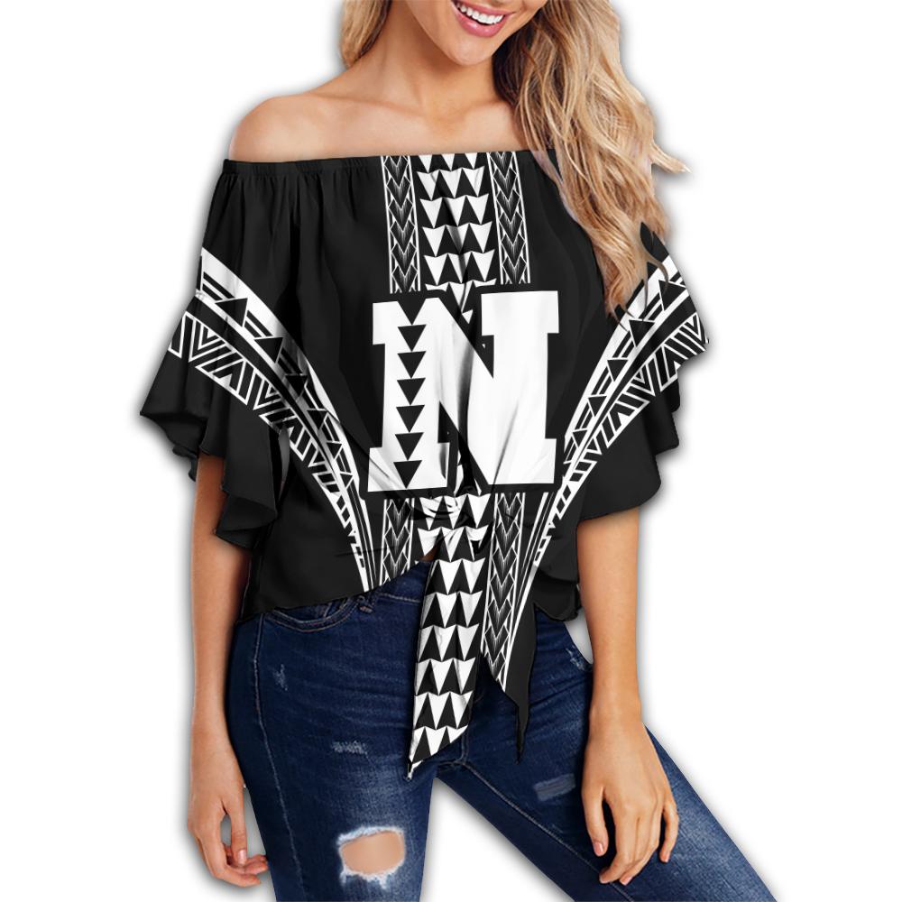 Niihau Island Polynesian Off Shoulder Waist Wrap Top - Comely Style - AH Female White - Polynesian Pride