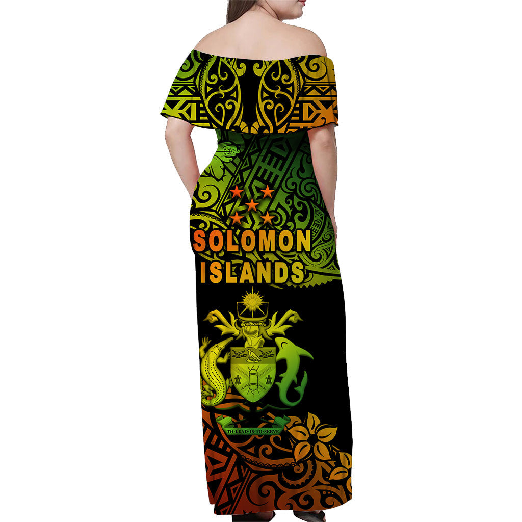 Solomon Islands Off Shoulder Long Dress Unique Vibes - Reggae LT8 - Polynesian Pride