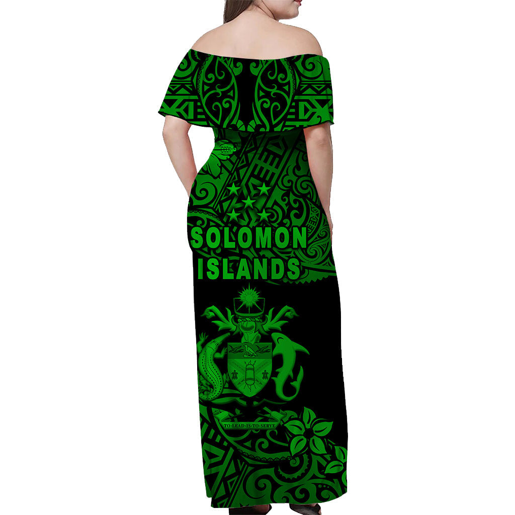 Solomon Islands Off Shoulder Long Dress Unique Vibes - Green LT8 - Polynesian Pride