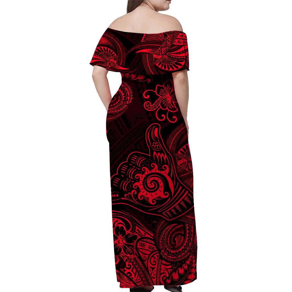 Hawaii Shaka Polynesian Off Shoulder Long Dress Unique Style - Red LT8 - Polynesian Pride
