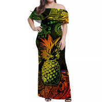 Hawaii Pineapple Polynesian Off Shoulder Long Dress Unique Style - Reggae LT8 Women Reggae - Polynesian Pride