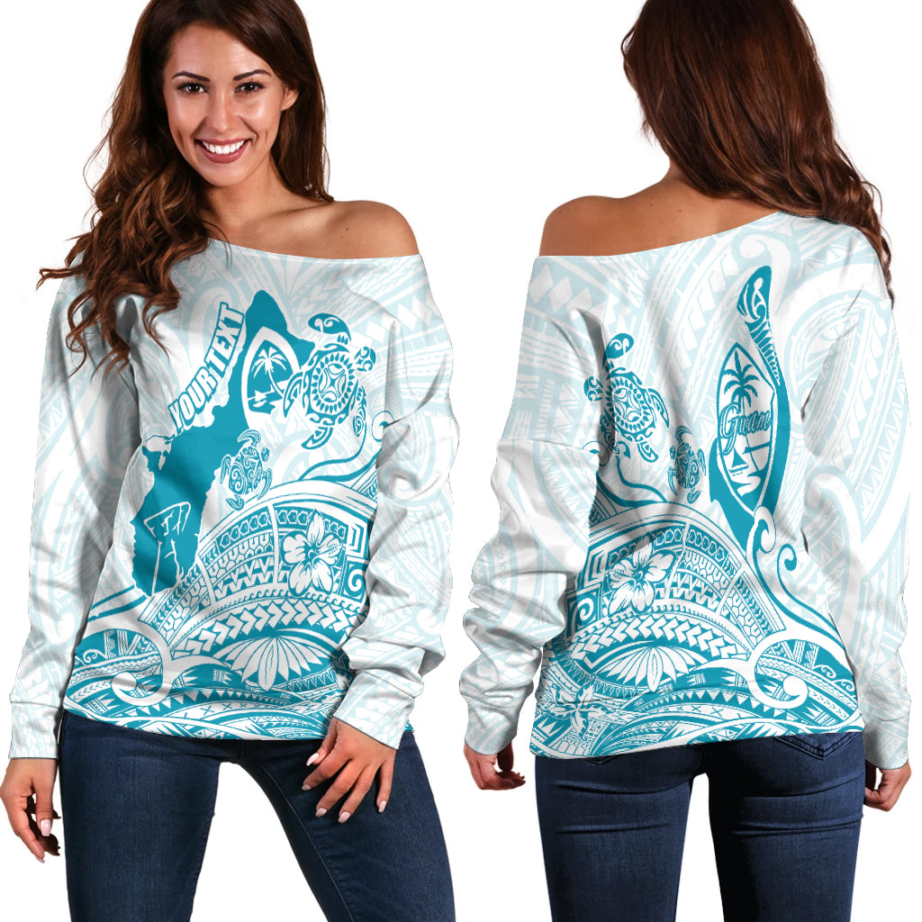 (Custom Personalized) Guam Off Shoulder Sweater Ocean and Turtle Simple Style LT7 - Polynesian Pride