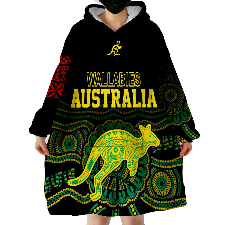 Personalised Aussie Wallabies Mix Mate Maa Tonga Wearable Hoodie Blanket Ver 02 LT7 Unisex One Size - Polynesian Pride