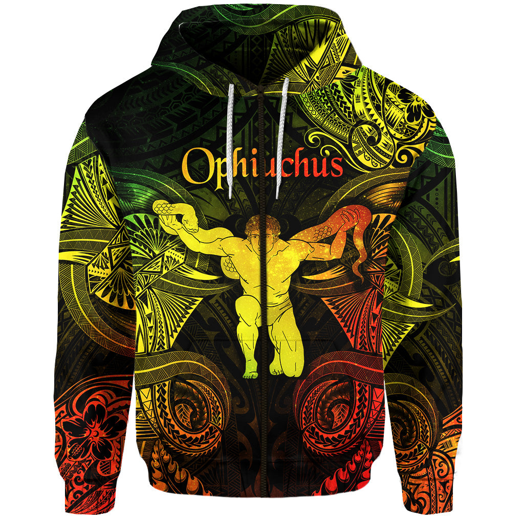 Ophiuchus Zodiac Polynesian Zip Hoodie Unique Style Reggae LT8 - Polynesian Pride