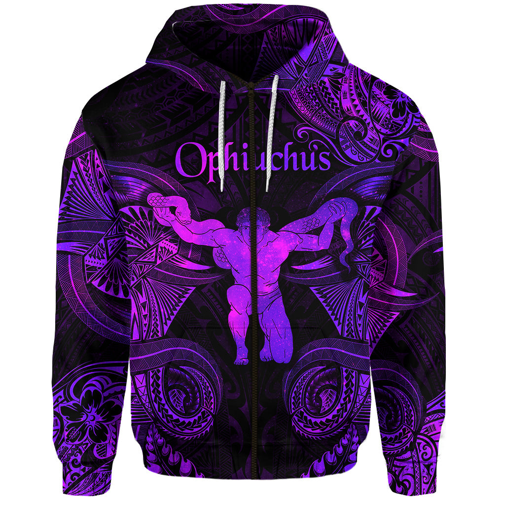 Custom Ophiuchus Zodiac Polynesian Zip Hoodie Unique Style Purple LT8 - Polynesian Pride