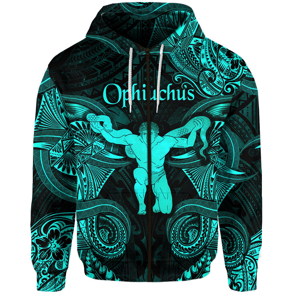 Ophiuchus Zodiac Polynesian Zip Hoodie Unique Style Turquoise LT8 - Polynesian Pride