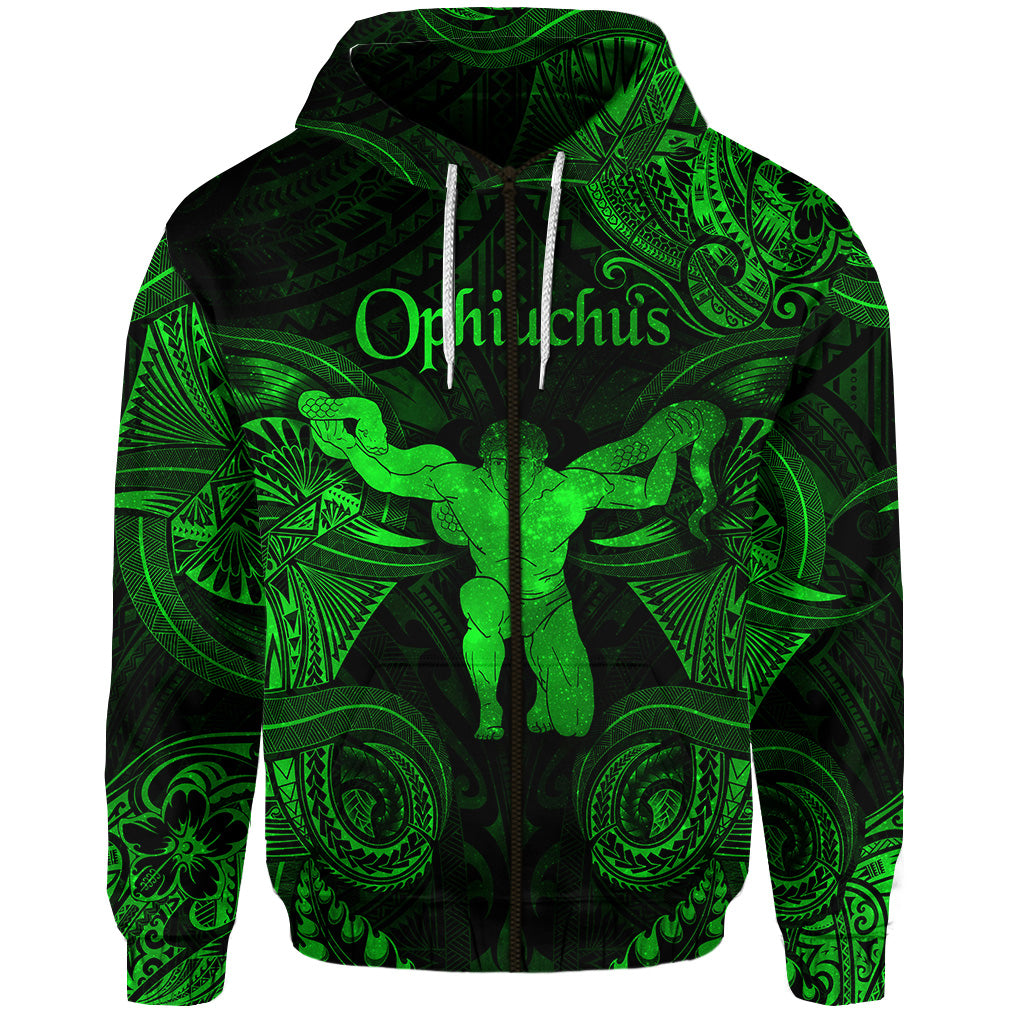 Ophiuchus Zodiac Polynesian Zip Hoodie Unique Style Green LT8 - Polynesian Pride