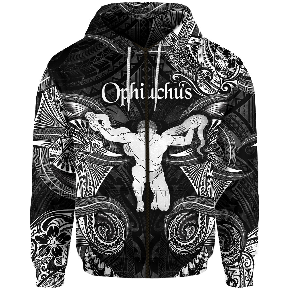 Custom Ophiuchus Zodiac Polynesian Zip Hoodie Unique Style Black LT8 - Polynesian Pride