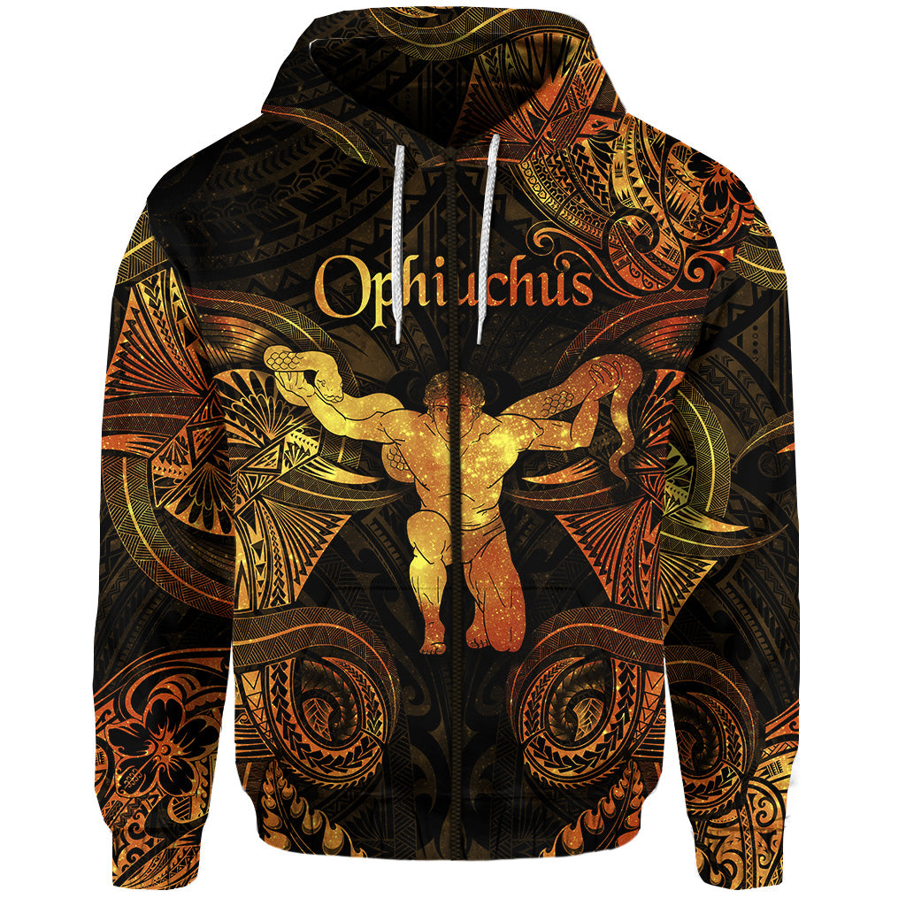 Ophiuchus Zodiac Polynesian Zip Hoodie Unique Style Gold LT8 - Polynesian Pride