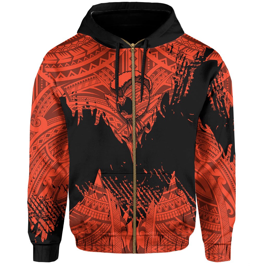Hawaii Polynesian Hoodie Zip Warrior Ikaika Benjamin Style Orange - Polynesian Pride