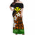 Hawaii Off Shoulder Dress - Banana Leaf With Plumeria Flowers Orange - LT12 Long Dress Orange - Polynesian Pride