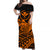 Hawaii Humpback Whale With Hibiscus Tribal Off Shoulder Dress Orange - LT12 Long Dress Orange - Polynesian Pride