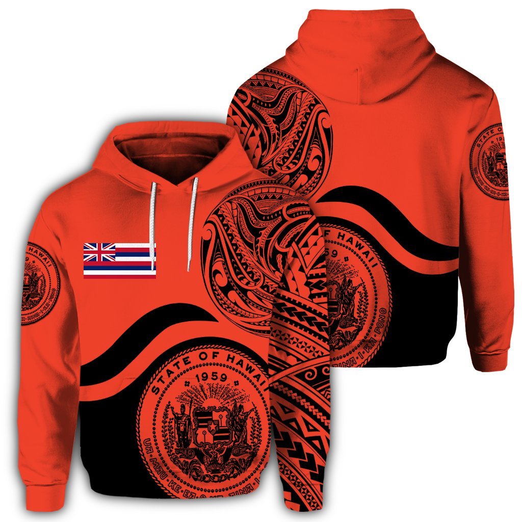 Hawaii Coat of Arms Hoodie Waveshape Style Orange Unisex Art - Polynesian Pride