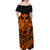 Hawaii Turtle With Hibiscus Tribal Off Shoulder Dress Orange - LT12 - Polynesian Pride