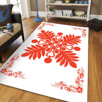 Hawaiian Quilt Maui Plant And Hibiscus Pattern Area Rug - Orange White - AH - Polynesian Pride