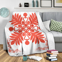Hawaiian Quilt Maui Plant And Hibiscus Premium Blanket - Orange White - AH - Polynesian Pride