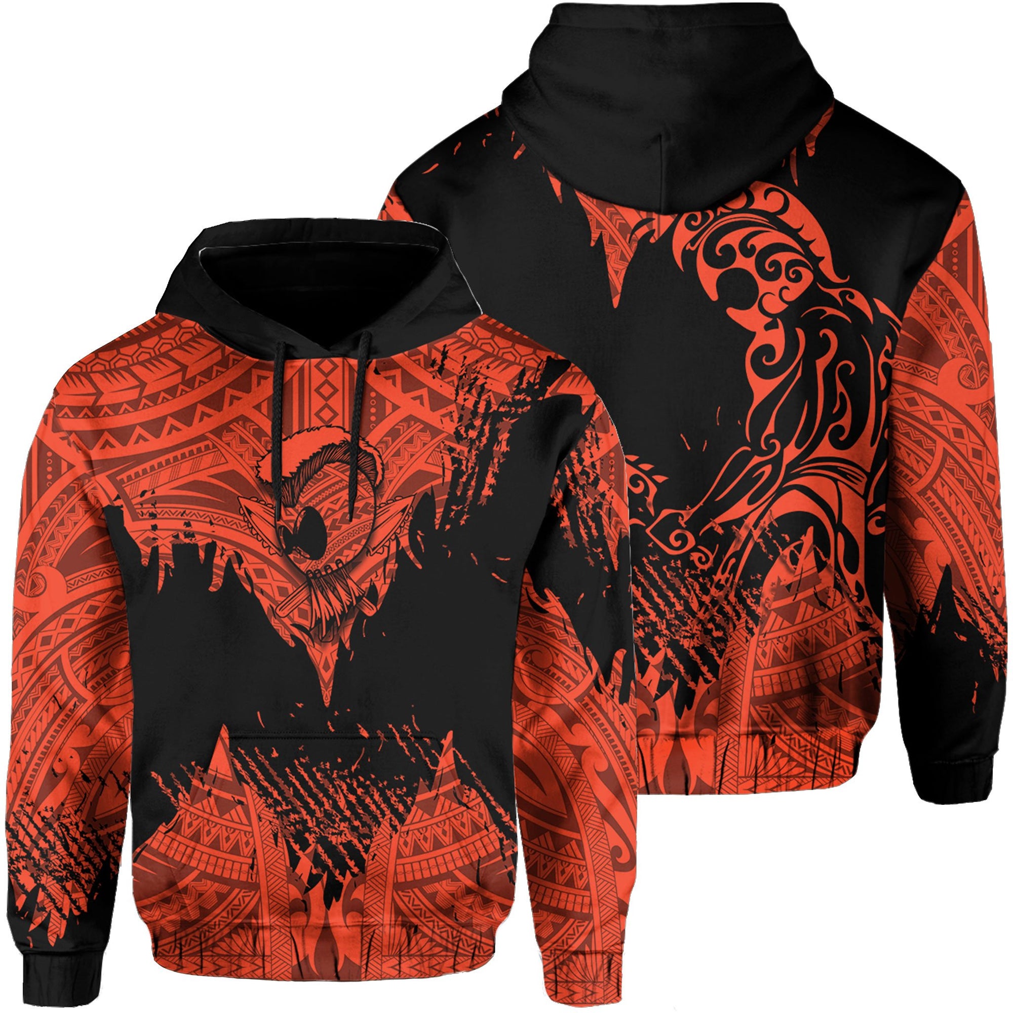 Hawaii Polynesian Hoodie Warrior Ikaika Benjamin Style Orange Unisex Black - Polynesian Pride