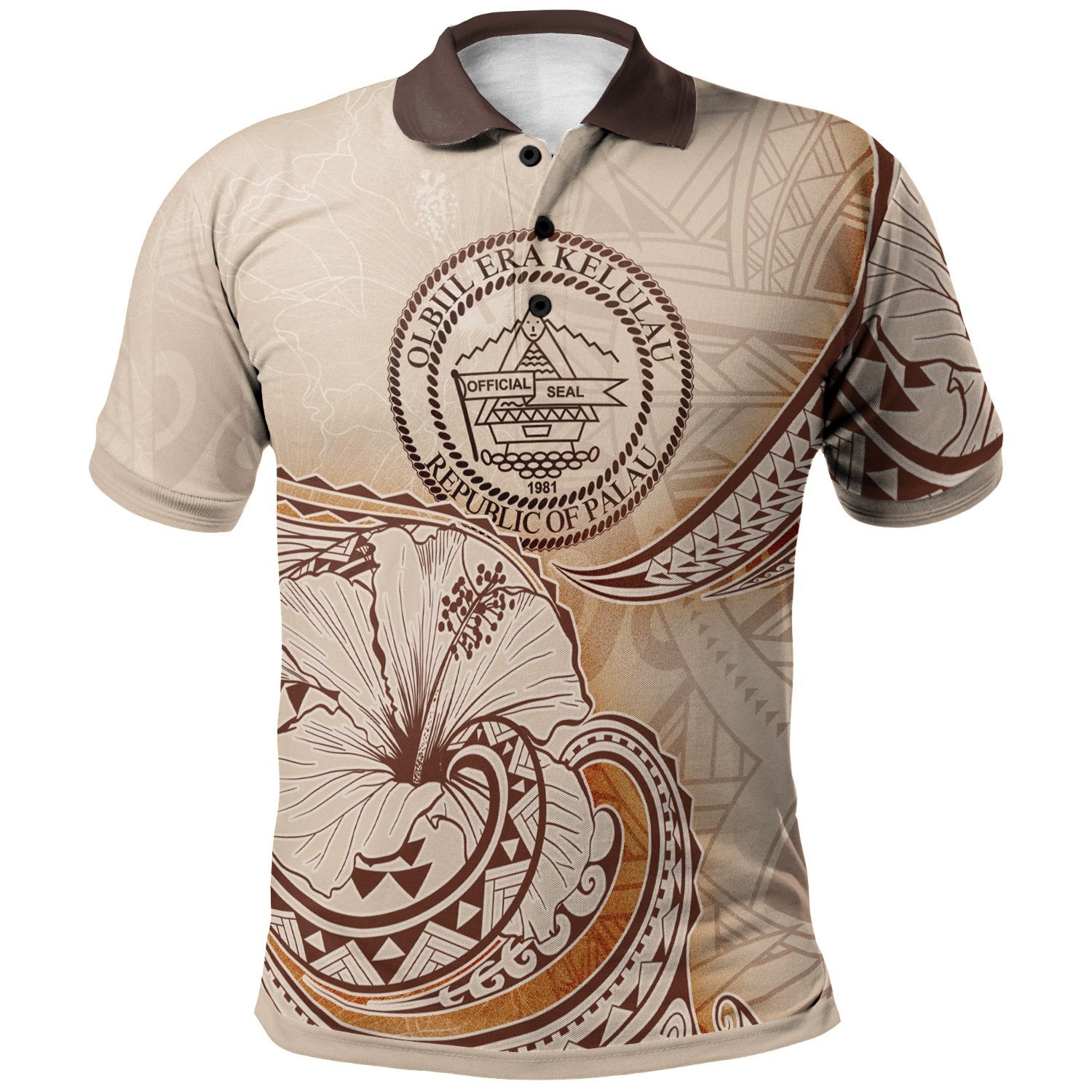 Palau Polo Shirt Hibiscus Flowers Vintage Style Unisex Nude - Polynesian Pride