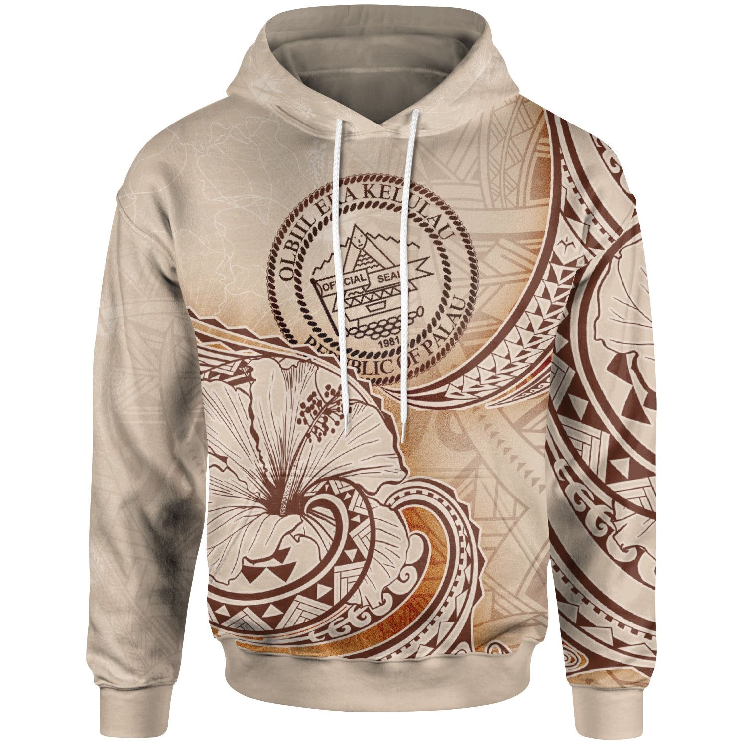 Palau Hoodie Hibiscus Flowers Vintage Style Unisex Nude - Polynesian Pride