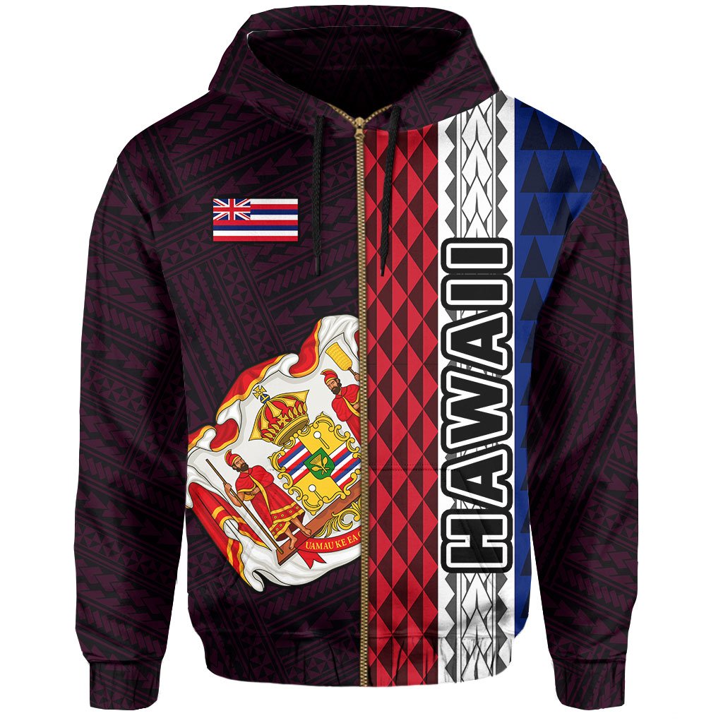 Polynesian Kakau Hawaii Flag Royal Coat of Arms Hawaii Zip Hoodie Pink - Polynesian Pride