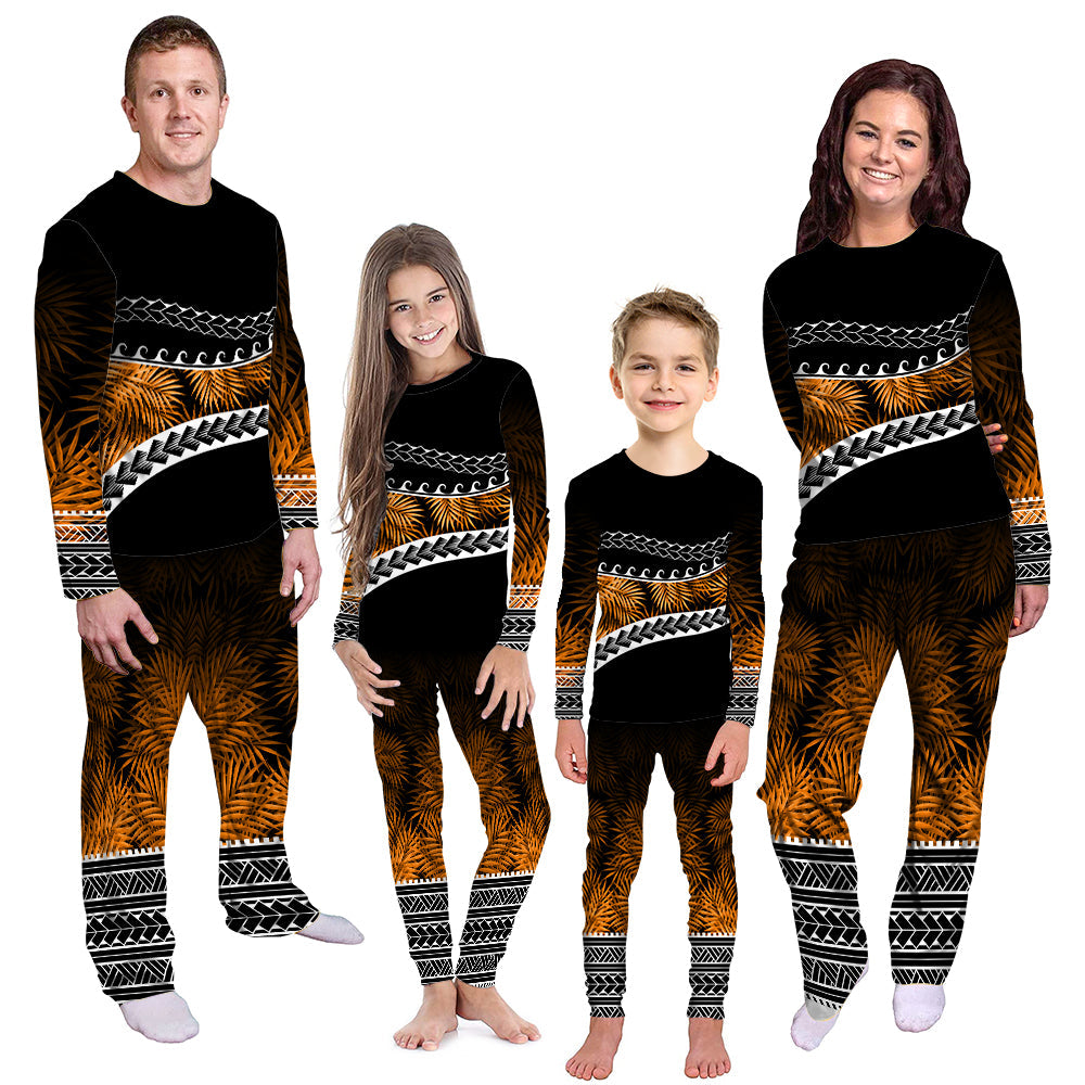 Polynesian Pattern Pajama Set Palm Style - Orange LT7 - Polynesian Pride