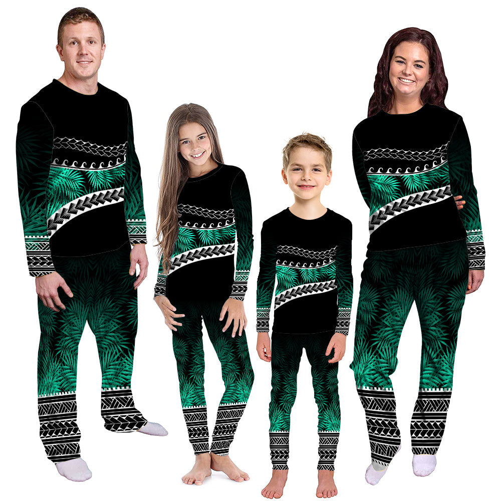 Polynesian Pattern Pajama Set Palm Style - Teal LT7 Kid - Polynesian Pride