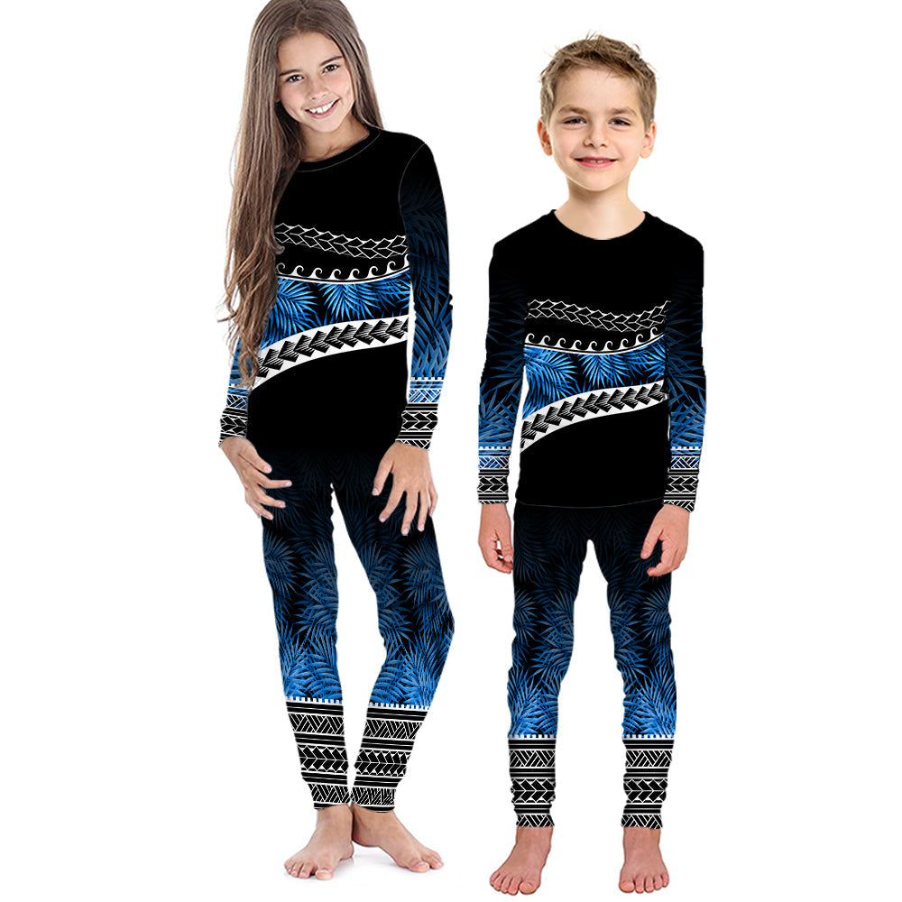 Polynesian Pattern Pajama Set KID Palm Style - Blue LT7 Blue - Polynesian Pride