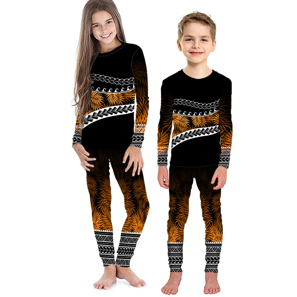 Polynesian Pattern Pajama Set KID Palm Style - Orange LT7 Orange - Polynesian Pride
