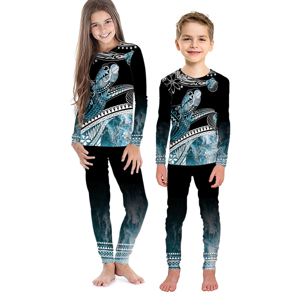 Polynesian Pajama Set KID Ocean Waves Style - Turtle LT7 Black - Polynesian Pride
