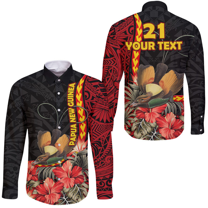 (Custom Personalised) Papua New Guinea Hawaii Long Sleeve Button Shirt Unique Bird With Tropical Vintage Plant LT9 Unisex Black - Polynesian Pride