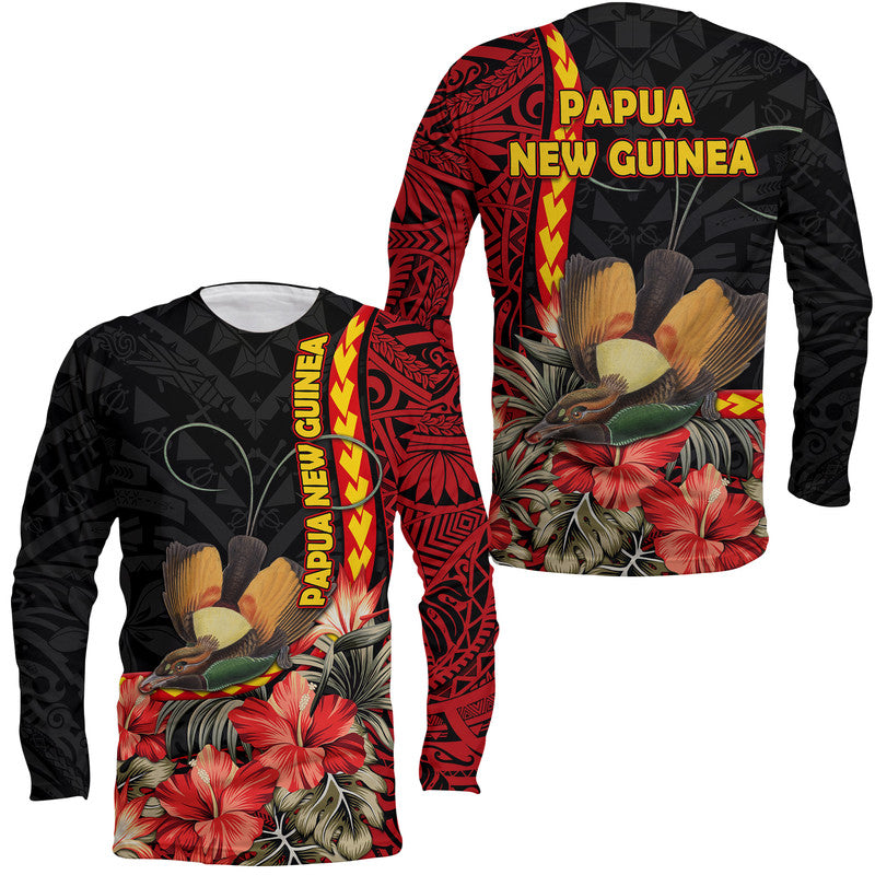 Papua New Guinea Long Sleeve Shirt Unique Bird With Tropical Vintage Plant LT9 Unisex Black - Polynesian Pride